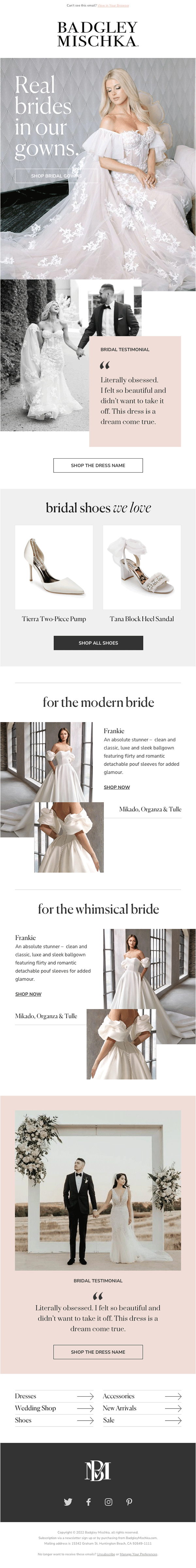 Example of animation in Badgley Mischka's email marketing campaign 