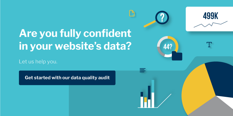 Promotional banner asking 'Are you fully confident in your website’s data?' with a call to action for a data audit.