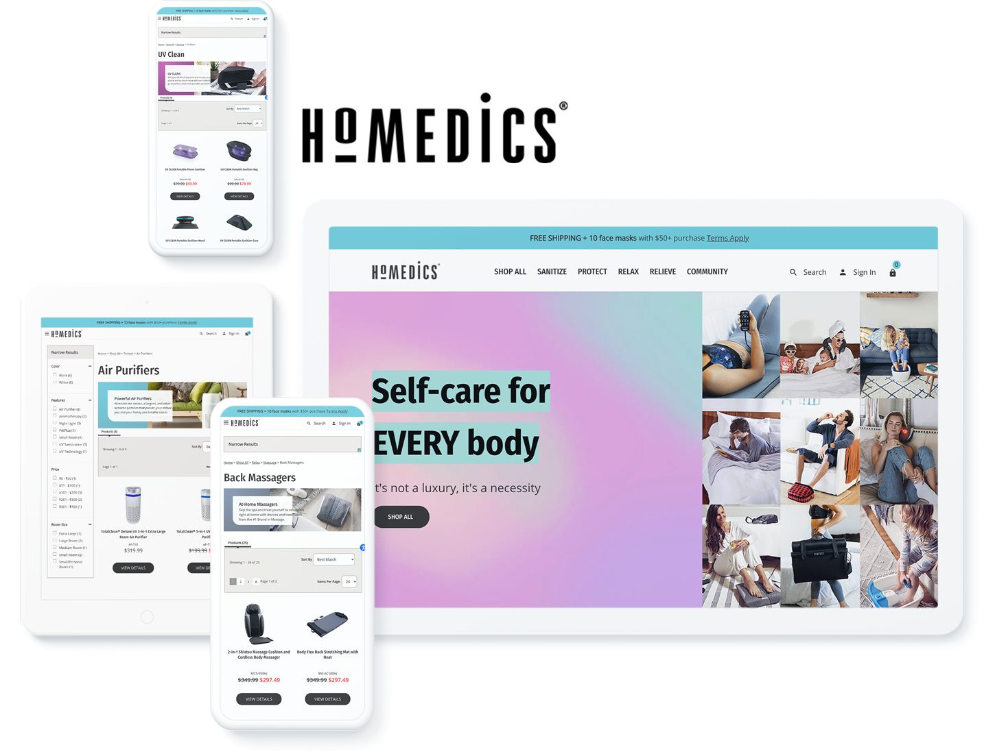 HoMedics BigCommerce web design on different devices