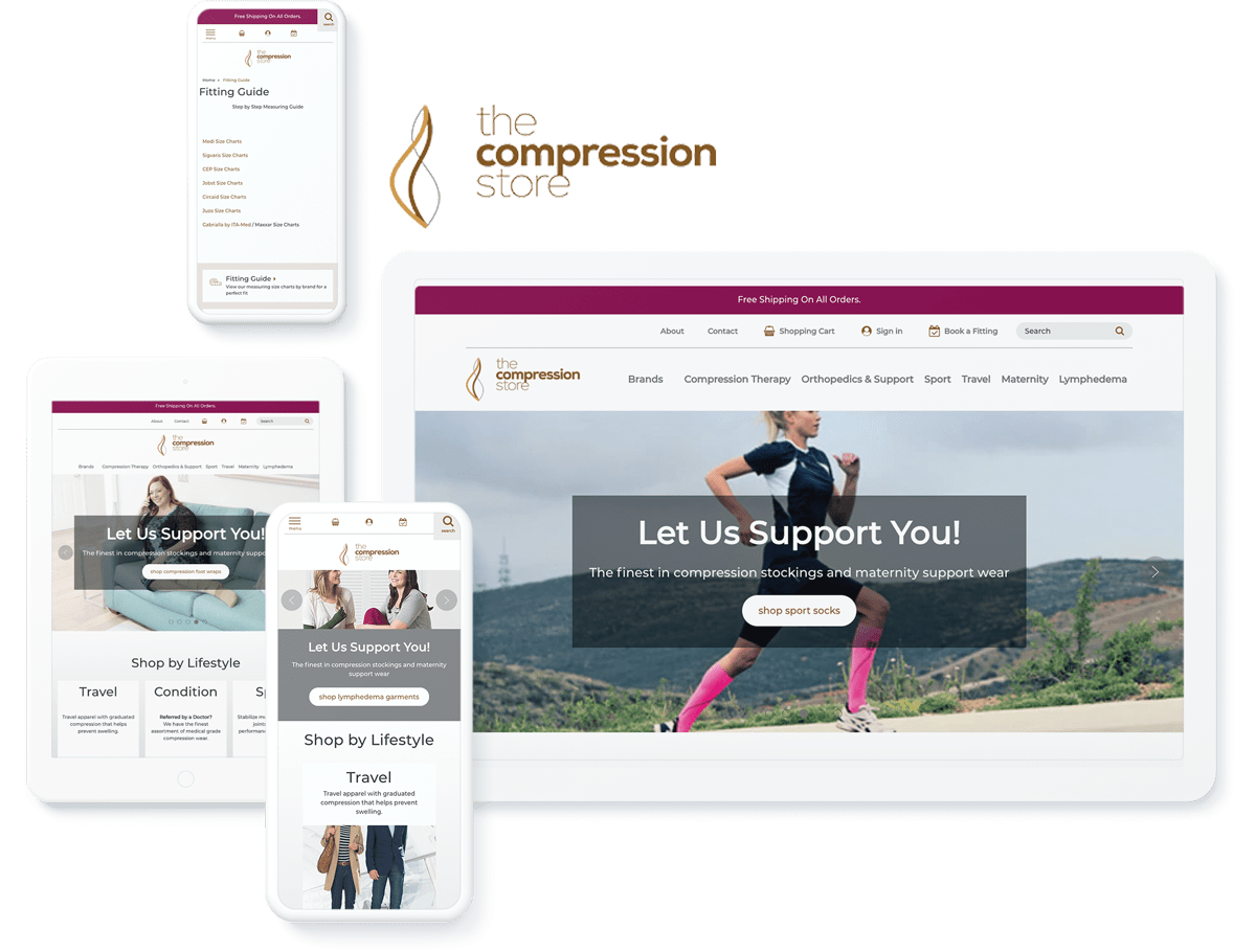 The Compression Store website on different screen sizes