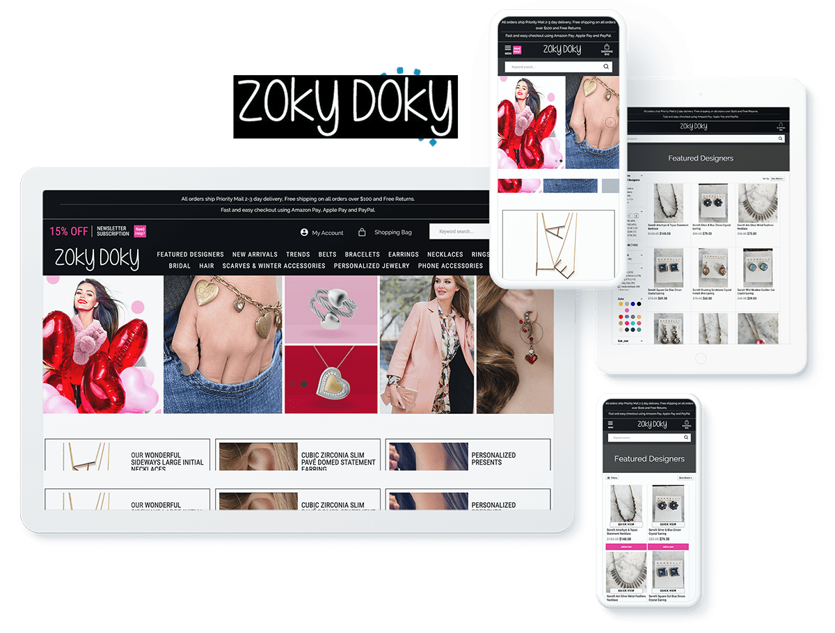 ZokyDoky website design on different screen sizes