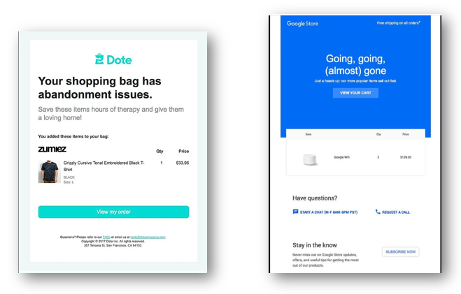 example of an abandoned cart email