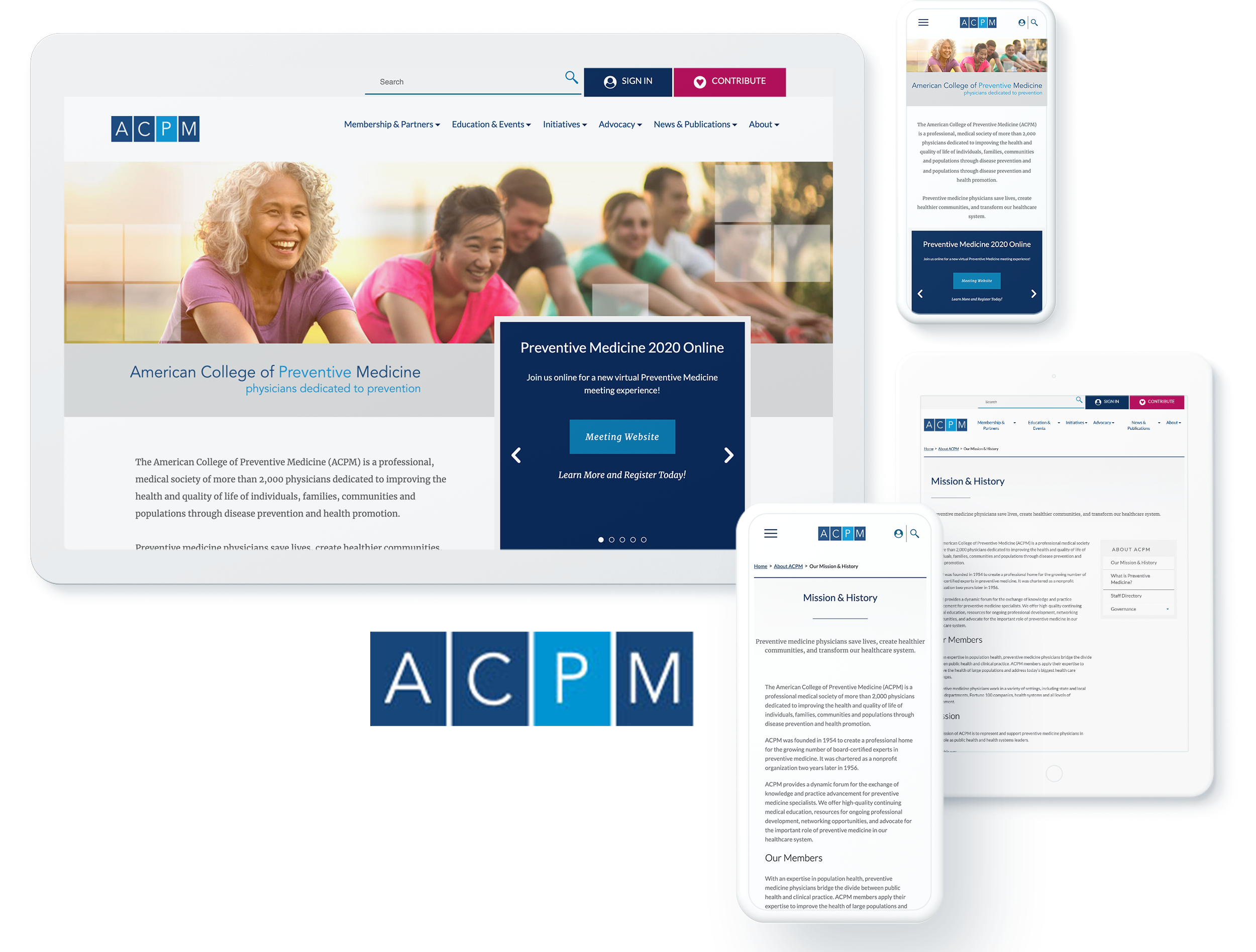 Screenshots of ACPM's Kentico Website Across Different Devices