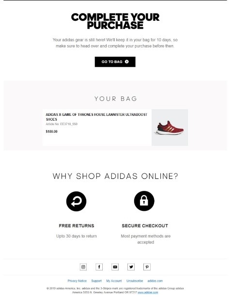 Adidas Purchase Abandonment Email