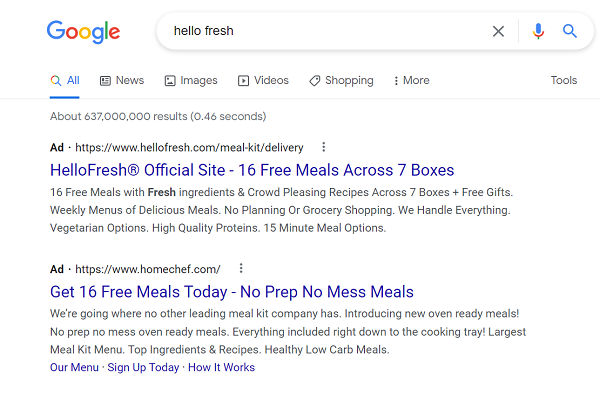Ads on Google Search Results