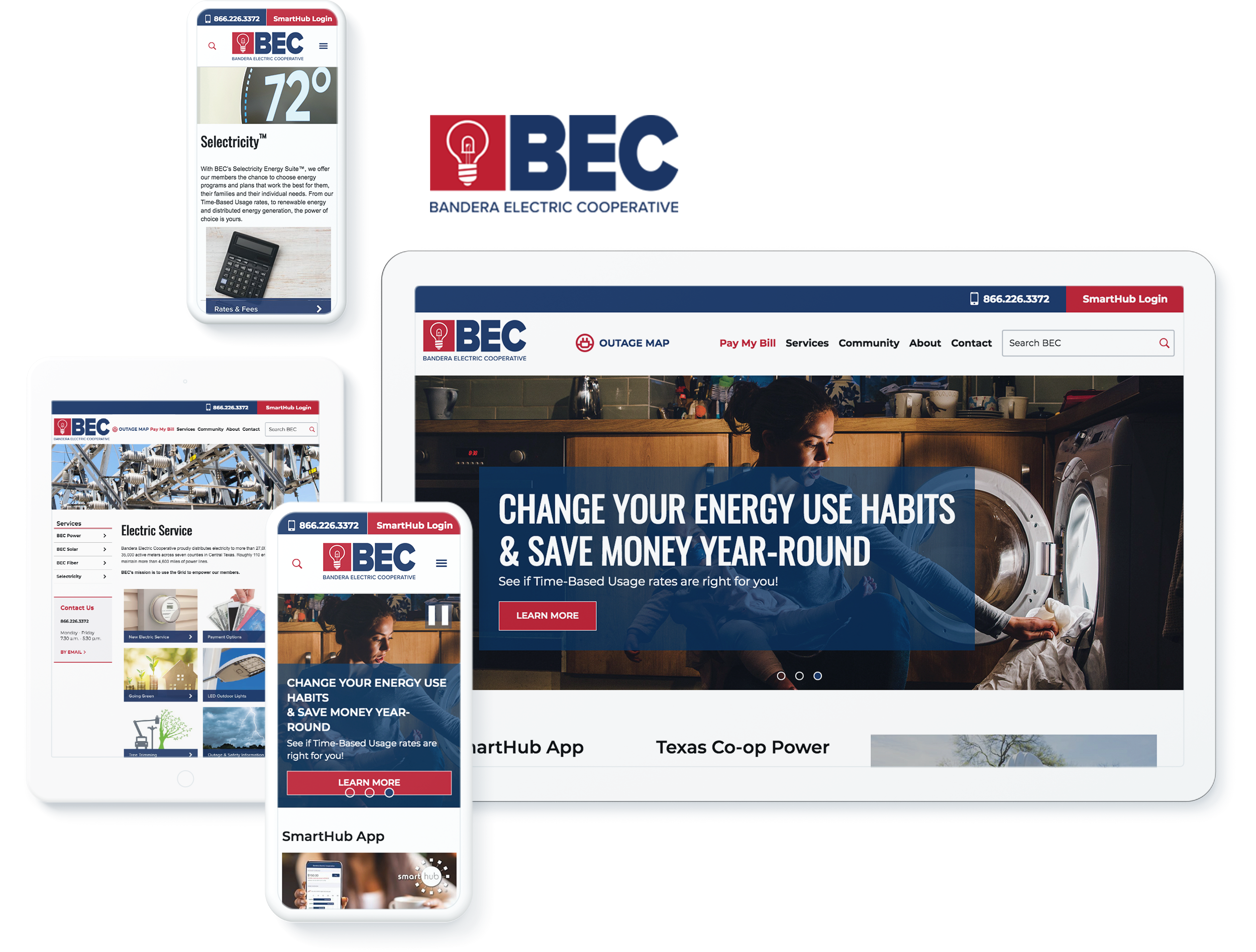 Screenshots of Bandera Electric Corp's Kentico Website Project
