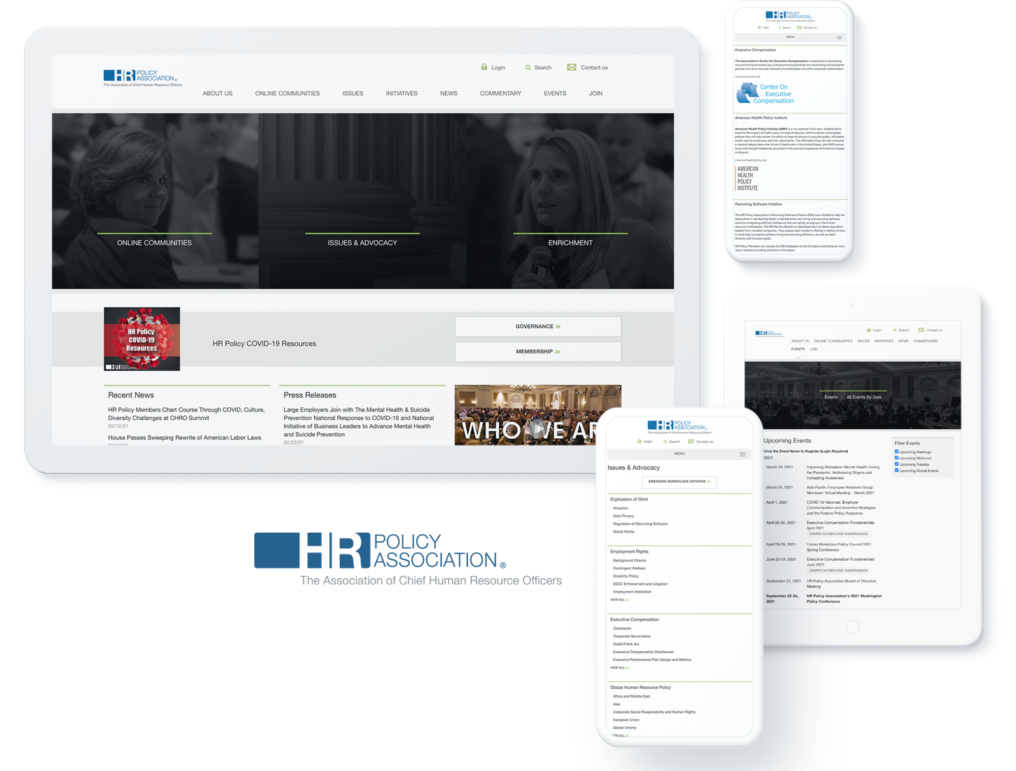 Screenshots of HR Policy's Kentico website