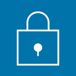 A simple white padlock icon centered on a solid blue background, symbolizing security or privacy.