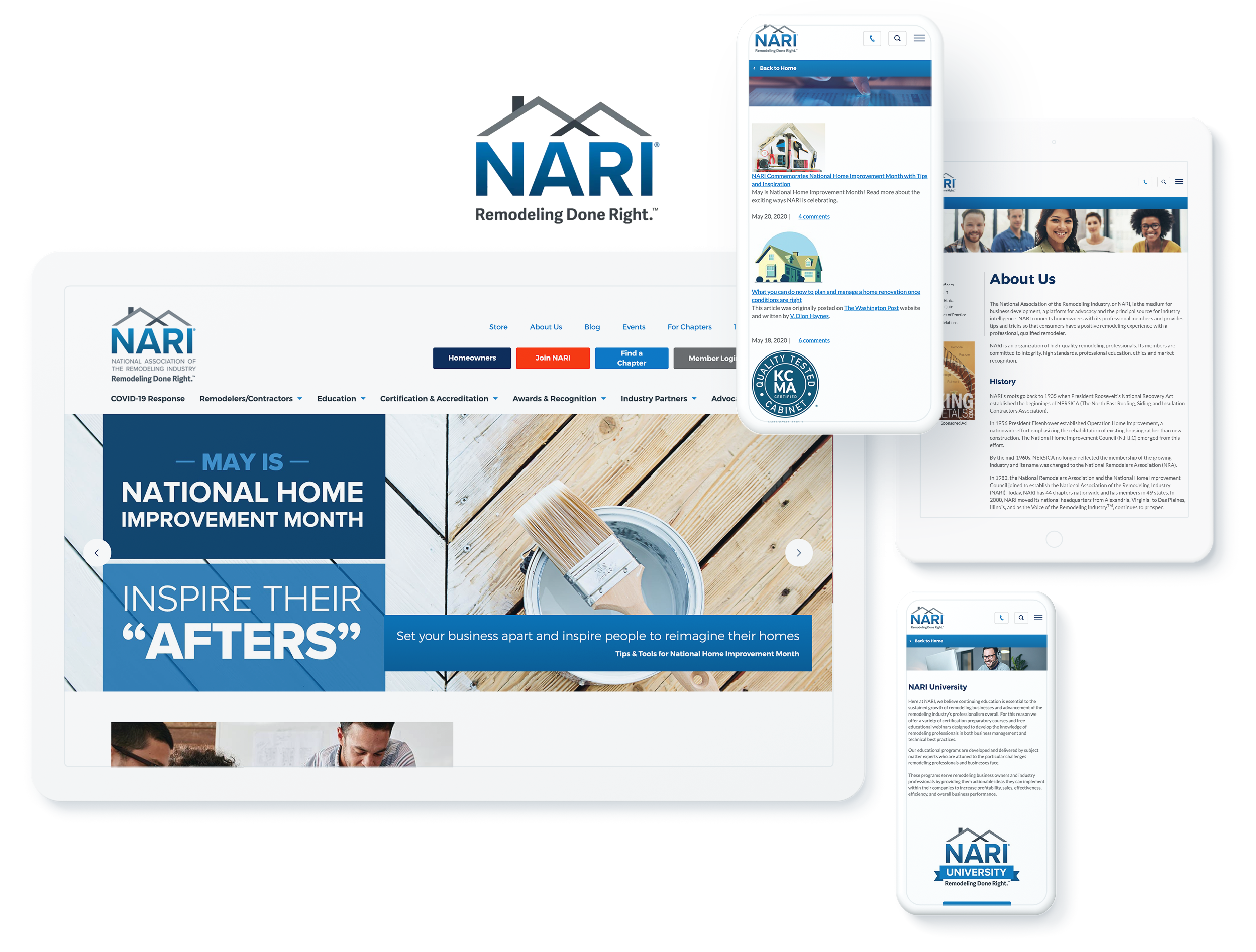 Screenshots of NARI's Kentico Website on Various Device Sizes