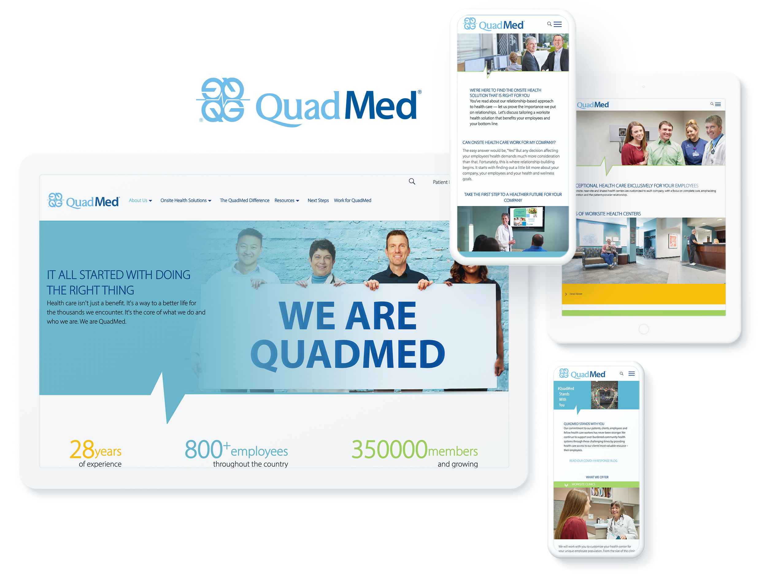 QuadMed's Sitefinity healthcare website on different screen sizes 