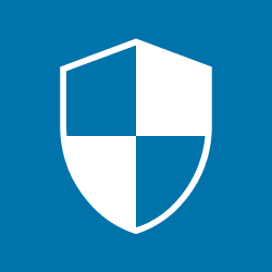 A stylized shield icon divided into four sections on a blue background, symbolizing security or protection.