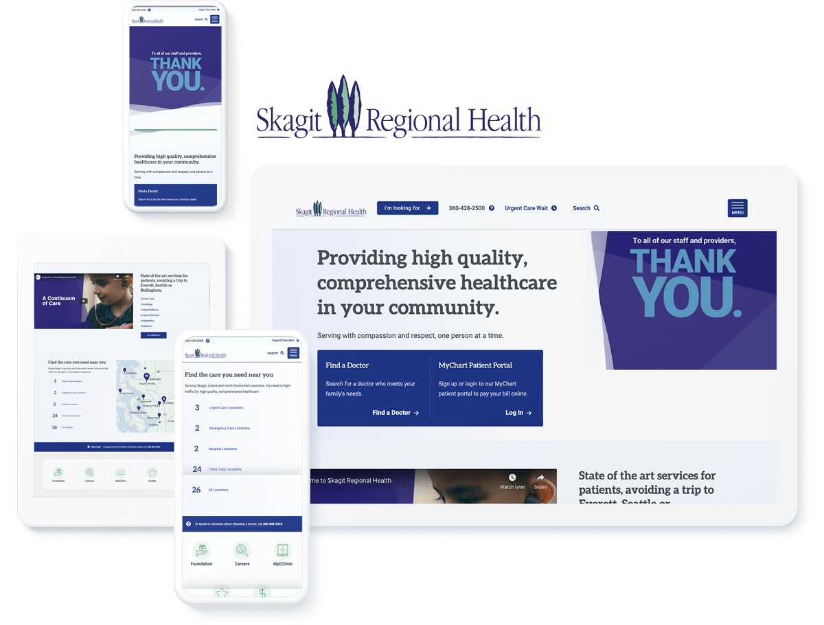Skagit Regional Health website design across different device sizes and screens 